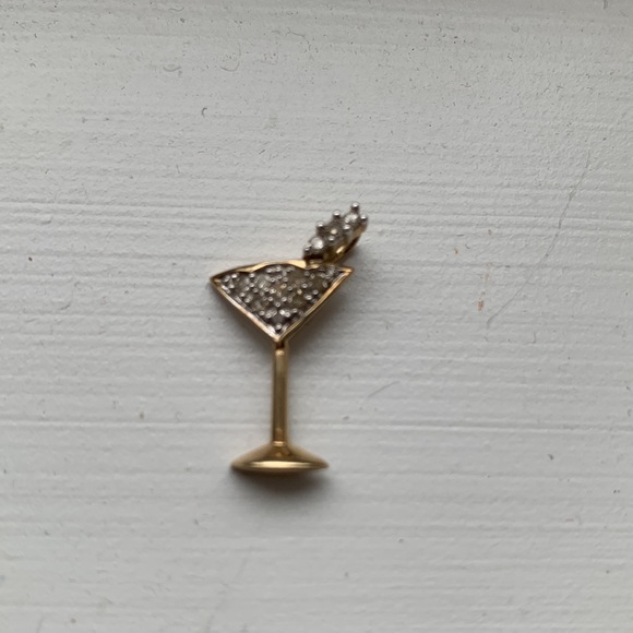 Jewelry - 10K yellow gold and diamond martini glass pendant